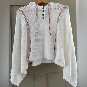 POL White Hooded Sweater with Button Accents